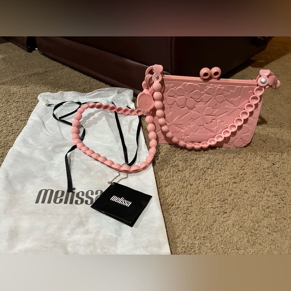 Melissa x Viktor & Rolf Blossom Crossbody Shoulder Kisslock Purse Pink Dustbag